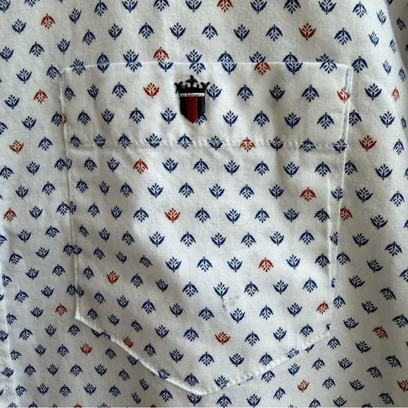 Men's White and Blue Patterned Button Down Shirt - Picture 2 of 13
